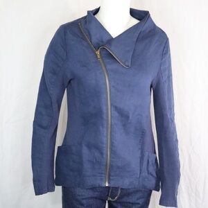AMARYLLIS 100% Linen Biker Jacket | Navy Blue Linen Moto Jacket